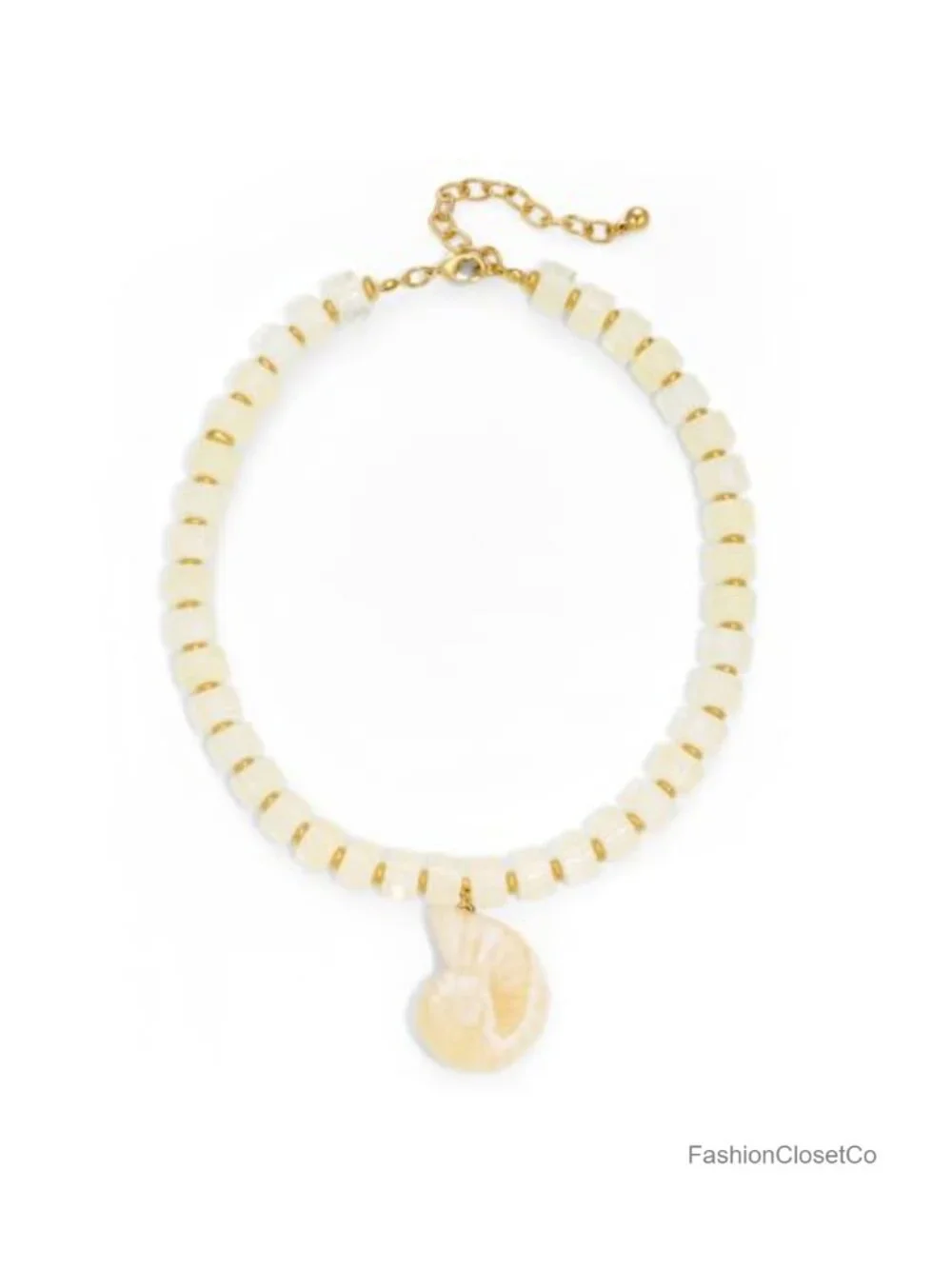 Chunky Resin Beaded Pendant Necklace, Bohemian Seashell Charm Choker, Summer